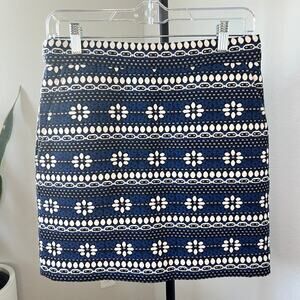 J Crew Lined Mini Contemporary Floral  Jacquard Blue Black White Skirt Size 0